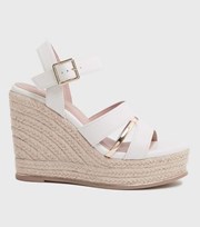 New Look White Leather-Look Metal Trim Strappy Wedge Sandals